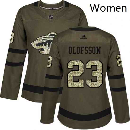 Womens Adidas Minnesota Wild 23 Gustav Olofsson Authentic Green Salute to Service NHL Jersey